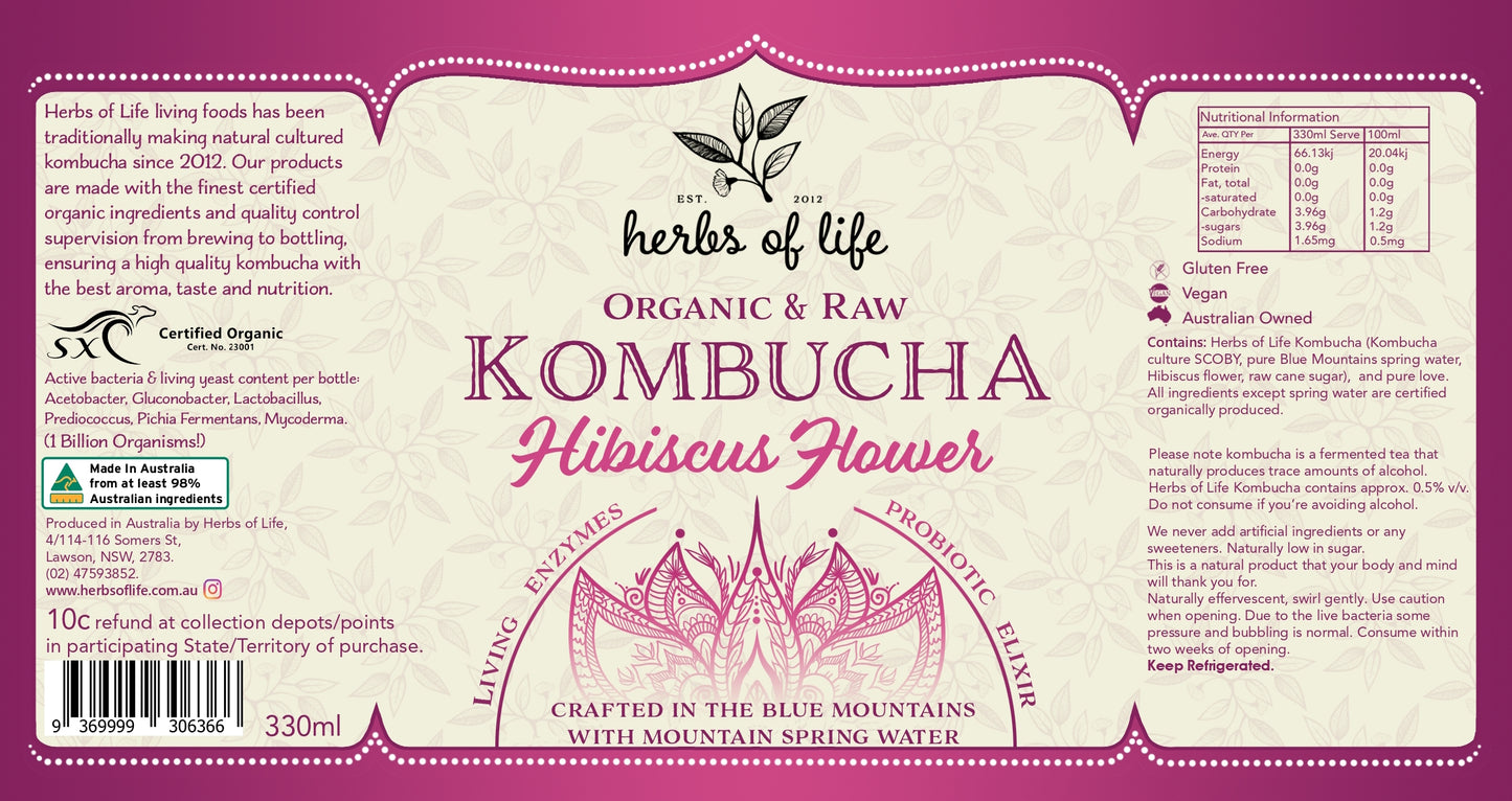 Herbs of Life Organic & Raw Kombucha - Hibiscus Flower
