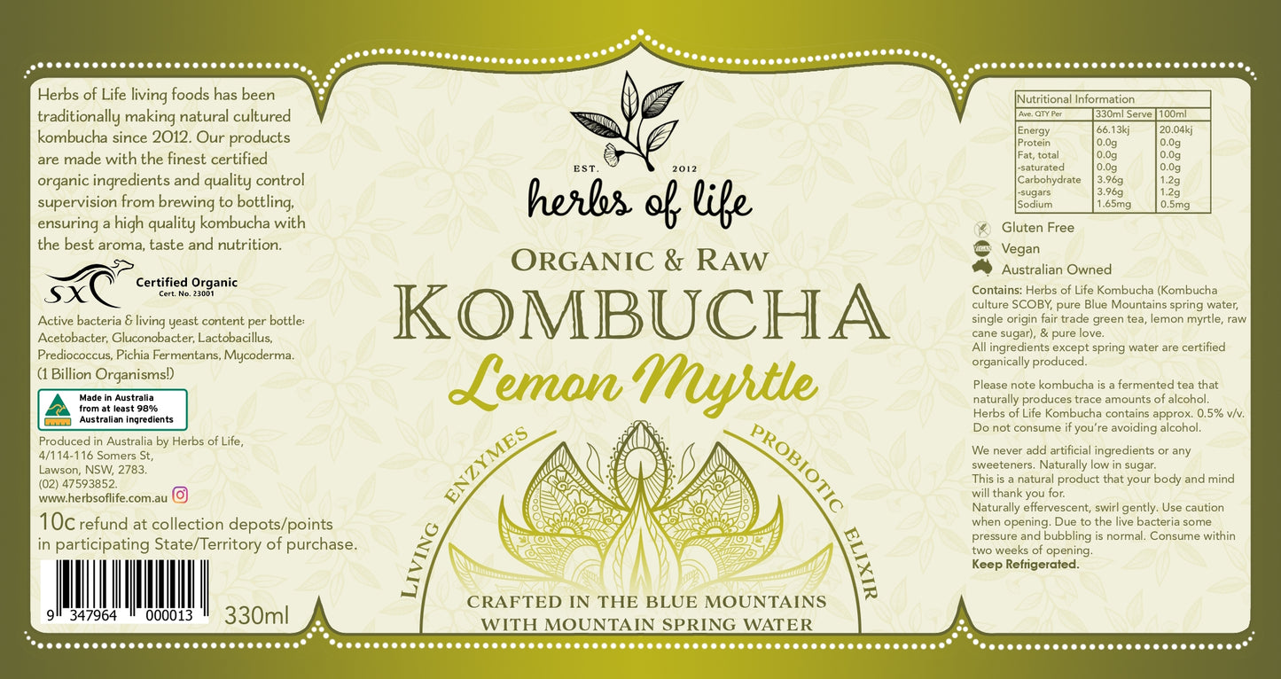 Herbs of Life Organic & Raw Kombucha - Lemon Myrtle