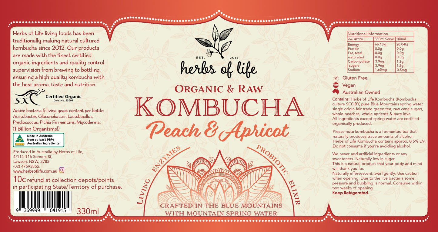Herbs of Life Organic & Raw Kombucha - Peach & Apricot