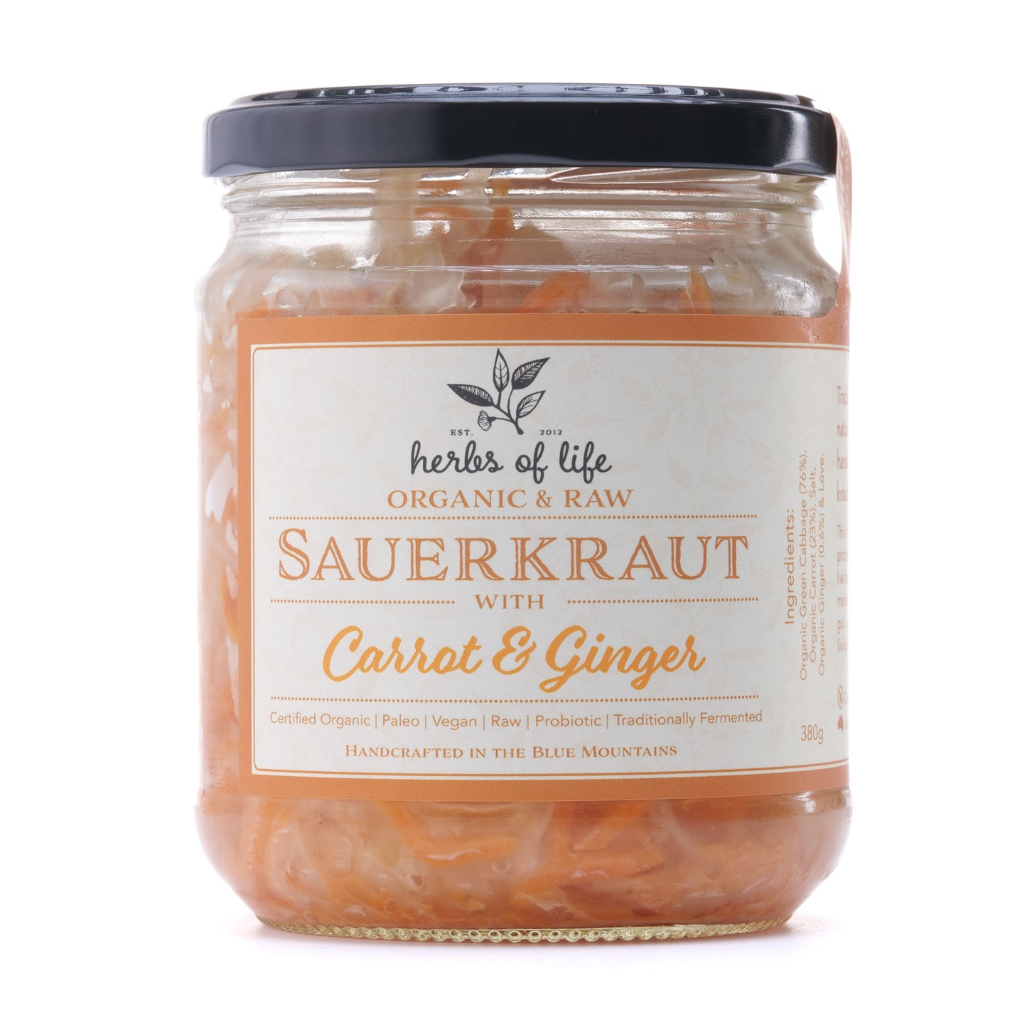 Green Cabbage Sauerkraut with Carrot & Ginger