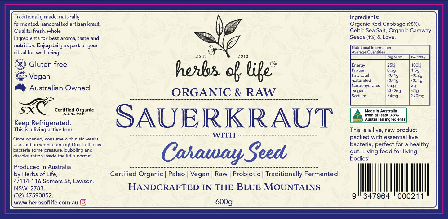 Red Cabbage Sauerkraut with Caraway