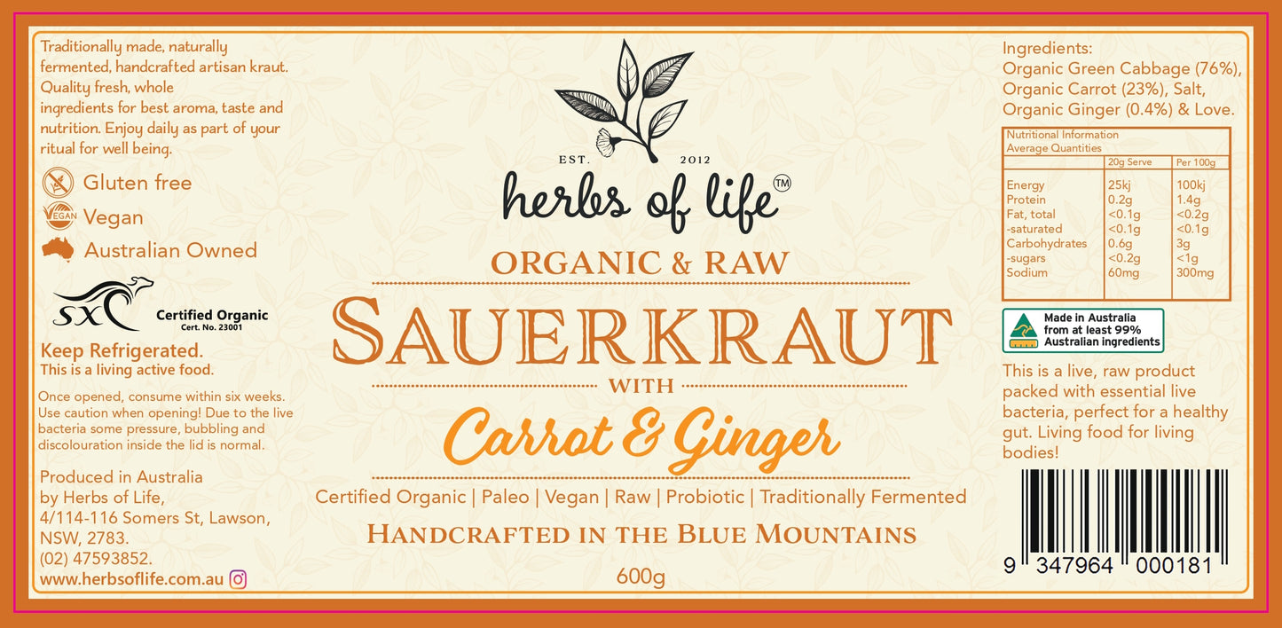 Green Cabbage Sauerkraut with Carrot & Ginger