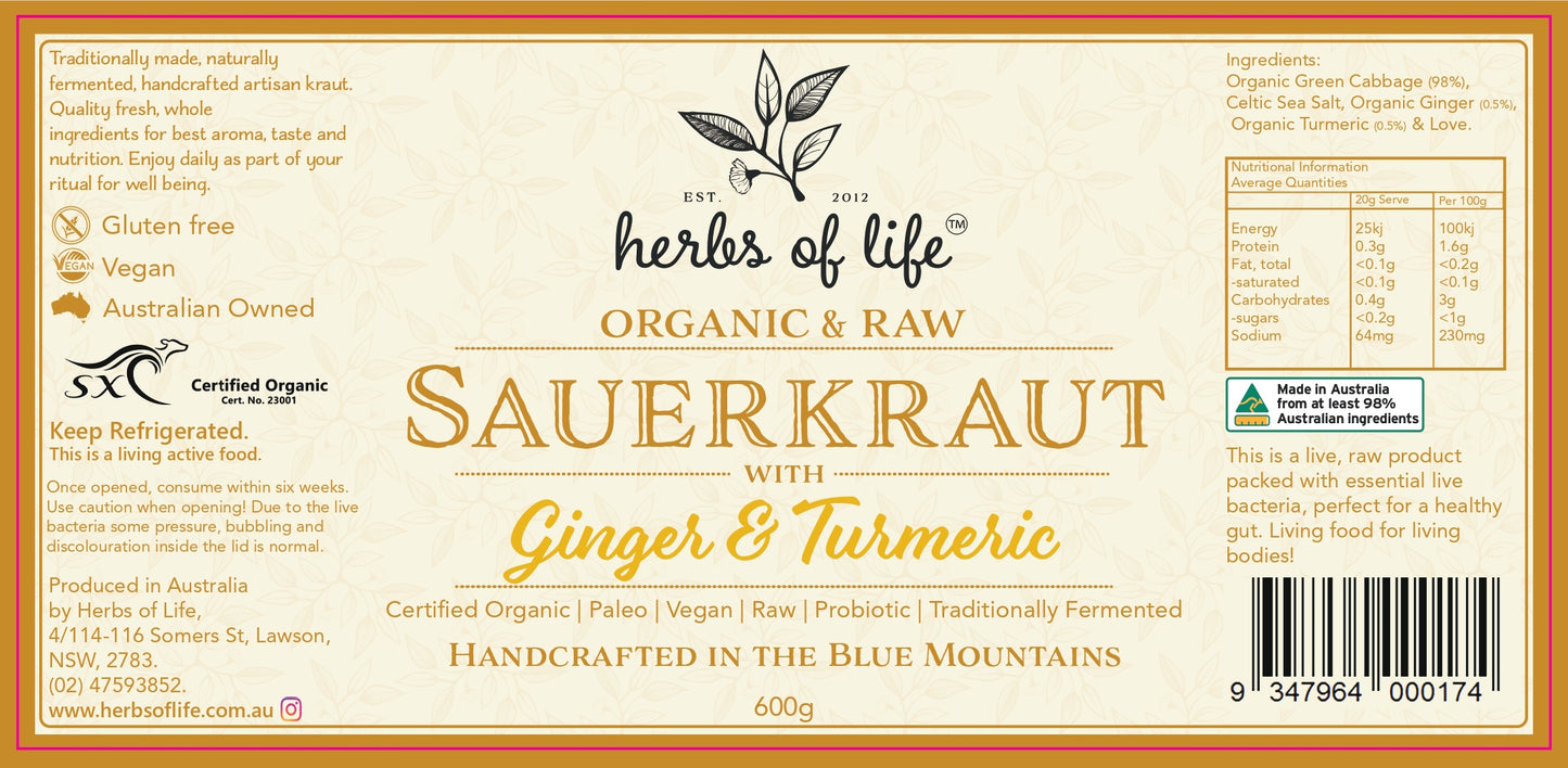 Green Cabbage Sauerkraut with Turmeric & Ginger