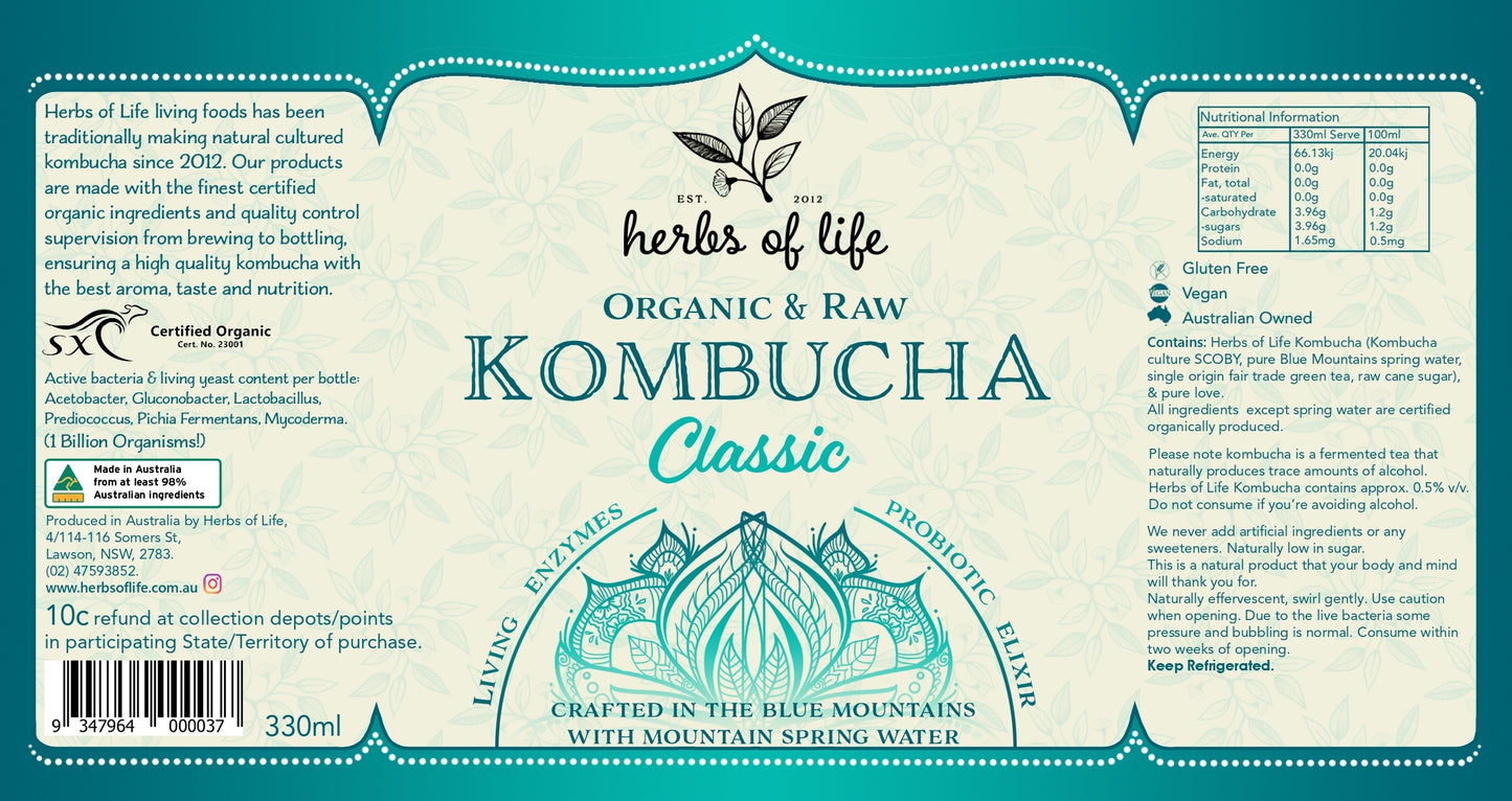 Herbs of Life Organic & Raw Kombucha - Classic